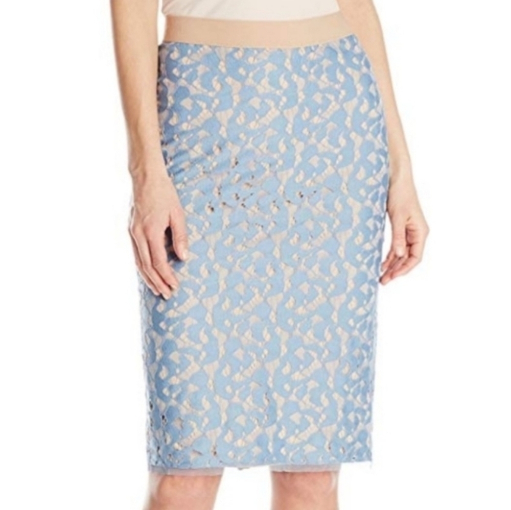 BcbgMaxazria Elegant Blue Lace Pencil  Skirt With Elastic Waistband Size Xs - Picture 10 of 11
